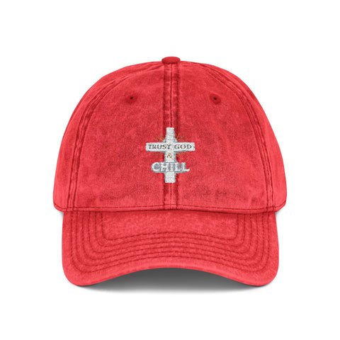Vintage Embroidered Cross Cap — Washed Red Adjustable Hat