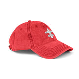 Vintage Embroidered Cross Cap — Washed Red Adjustable Hat