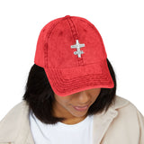 Vintage Embroidered Cross Cap — Washed Red Adjustable Hat