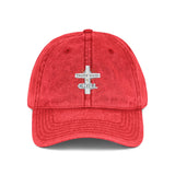 Vintage Embroidered Cross Cap — Washed Red Adjustable Hat