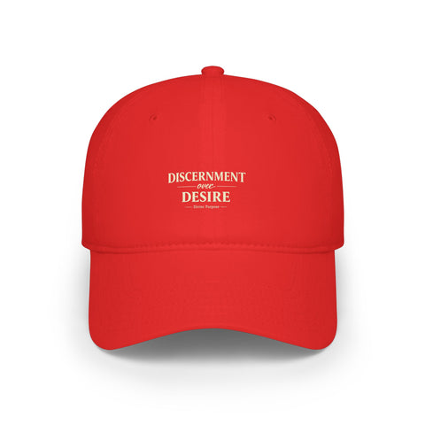 Discernment Over Desire Baseball Cap — Minimalist Red Low-Profile Hat