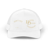 Retro Trucker Hat — Minimal Gold Monogram & 'DESIRE ISUREMENT' Embroidered Mesh Cap